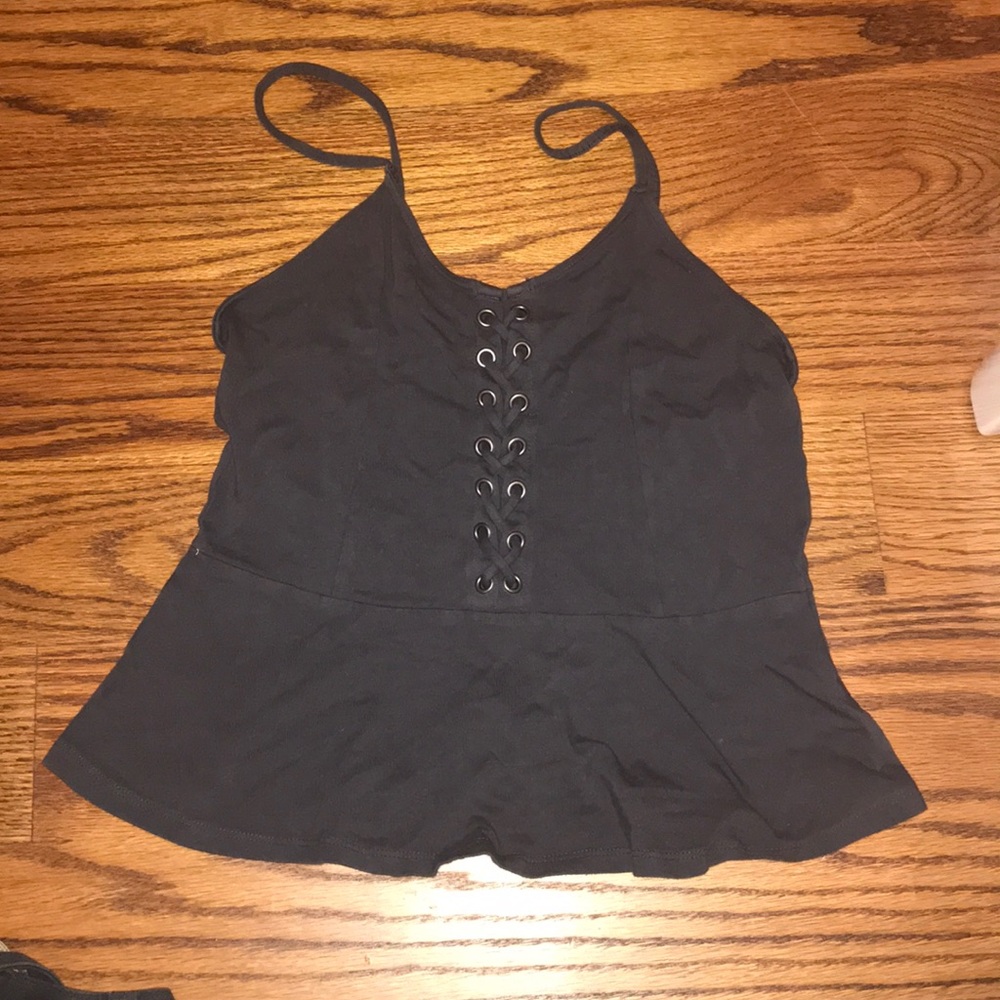 Navy cotton tank with lace detailing in front